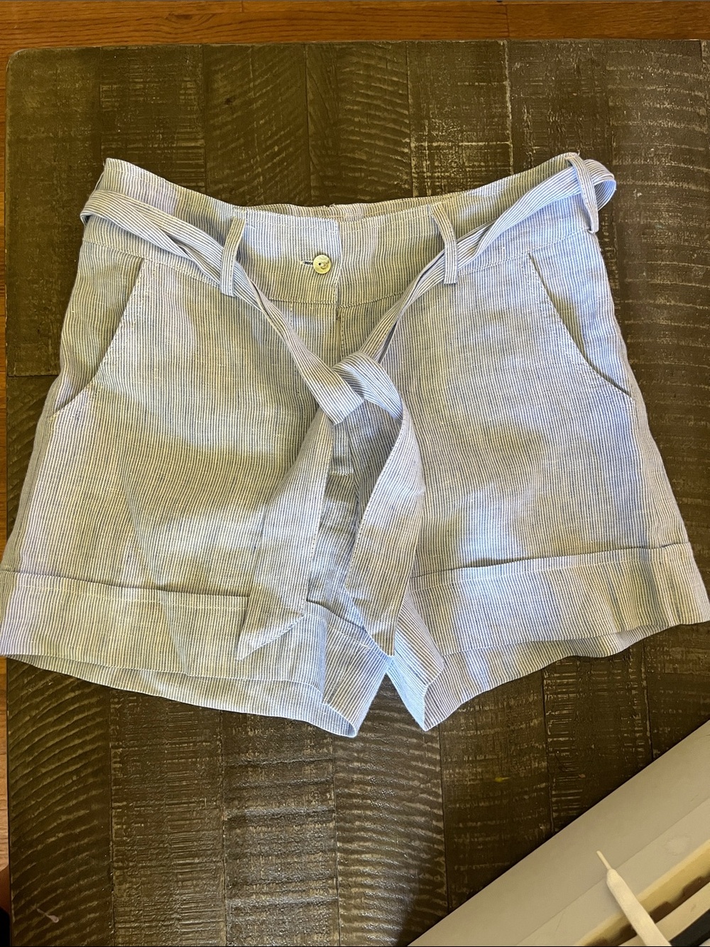 Idillio Positano Striped Linen Shorts in Blue & White